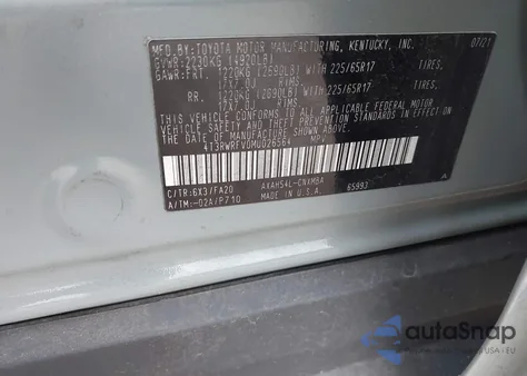 2021 Toyota Rav4 Hybrid Xle from USA, damaged, VIN 4T3RWRFV0MU026564